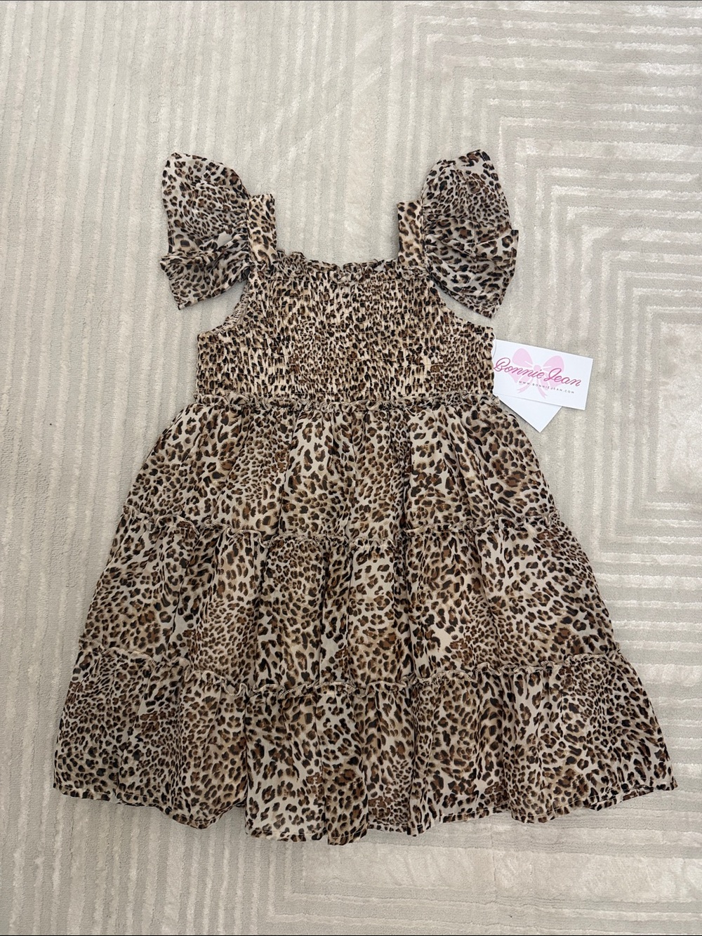 Bonnie Jean Leopard Print Tiered Sundress in Beige and Brown